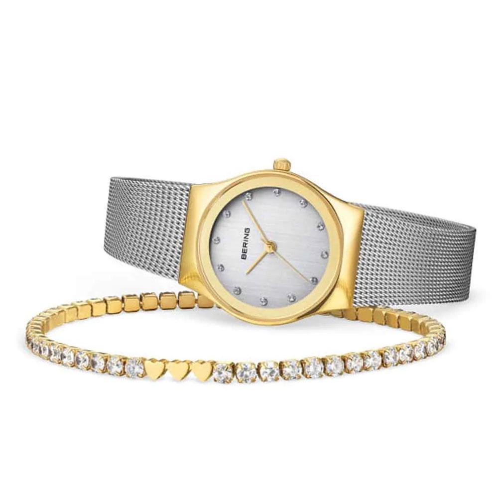 Дамски сет часовник и гривна Bering Classic 12927-001-GWP
