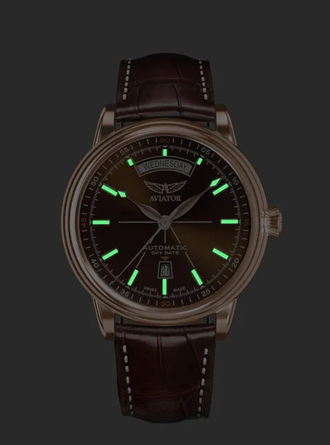 Часовник Aviator V.3.20.2.226.4 - Мъжки Швейцарски Автоматичен Модел С Кафяв Циферблат И Кожена Каишка