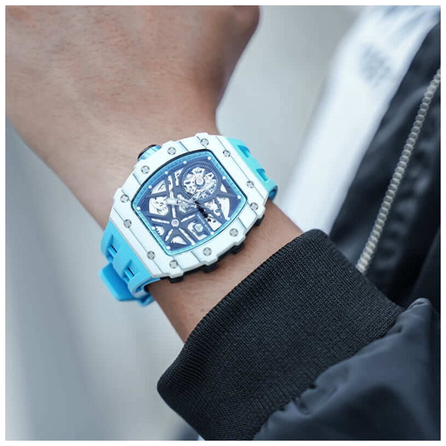 Мъжки часовник TSAR BOMBA Elemental Carbon Fiber White Blue TB8209CF-06 4