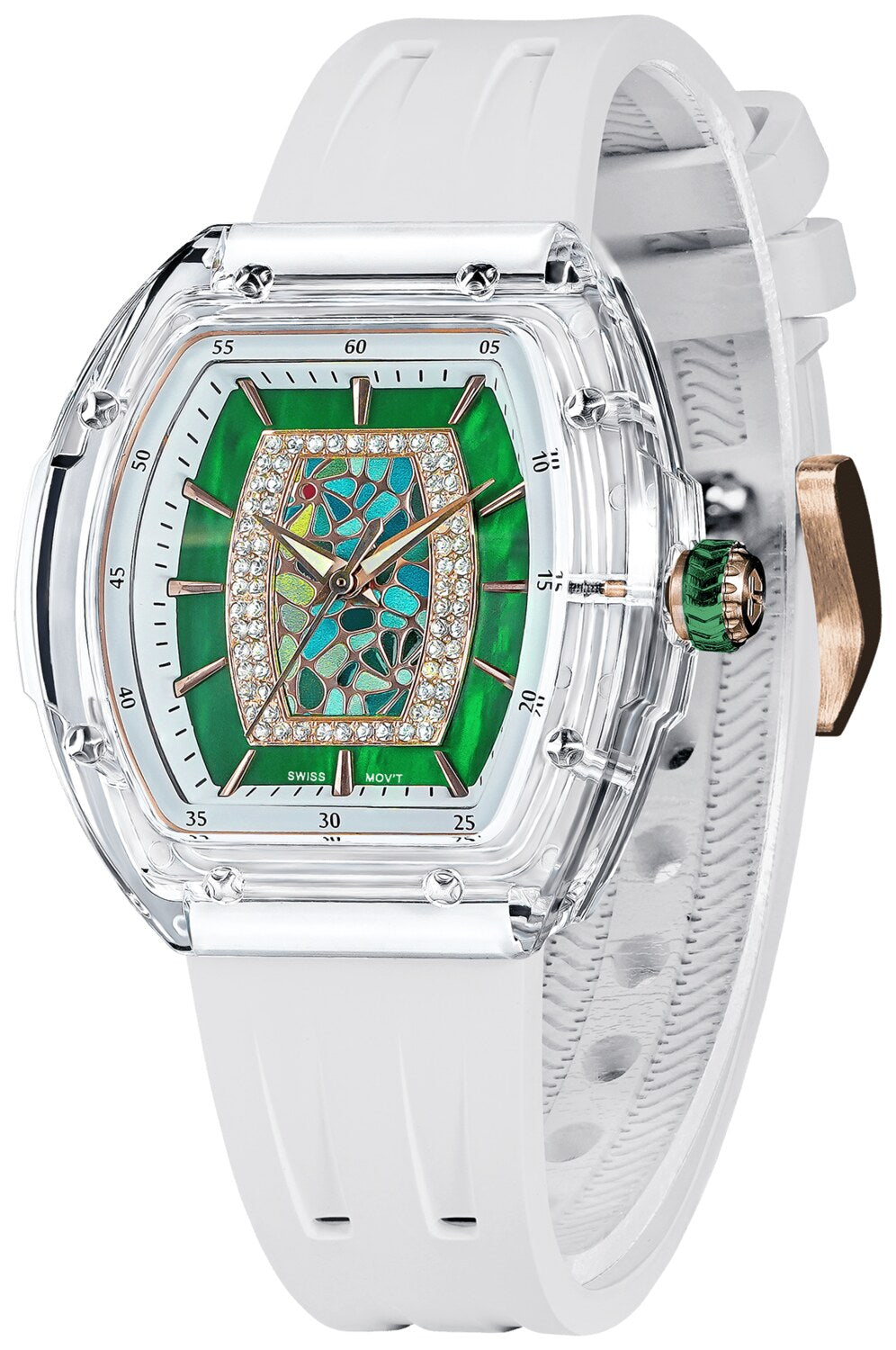 Дамски часовник TSAR BOMBA Crystal Chic Swiss White Green TB8219L-04 3