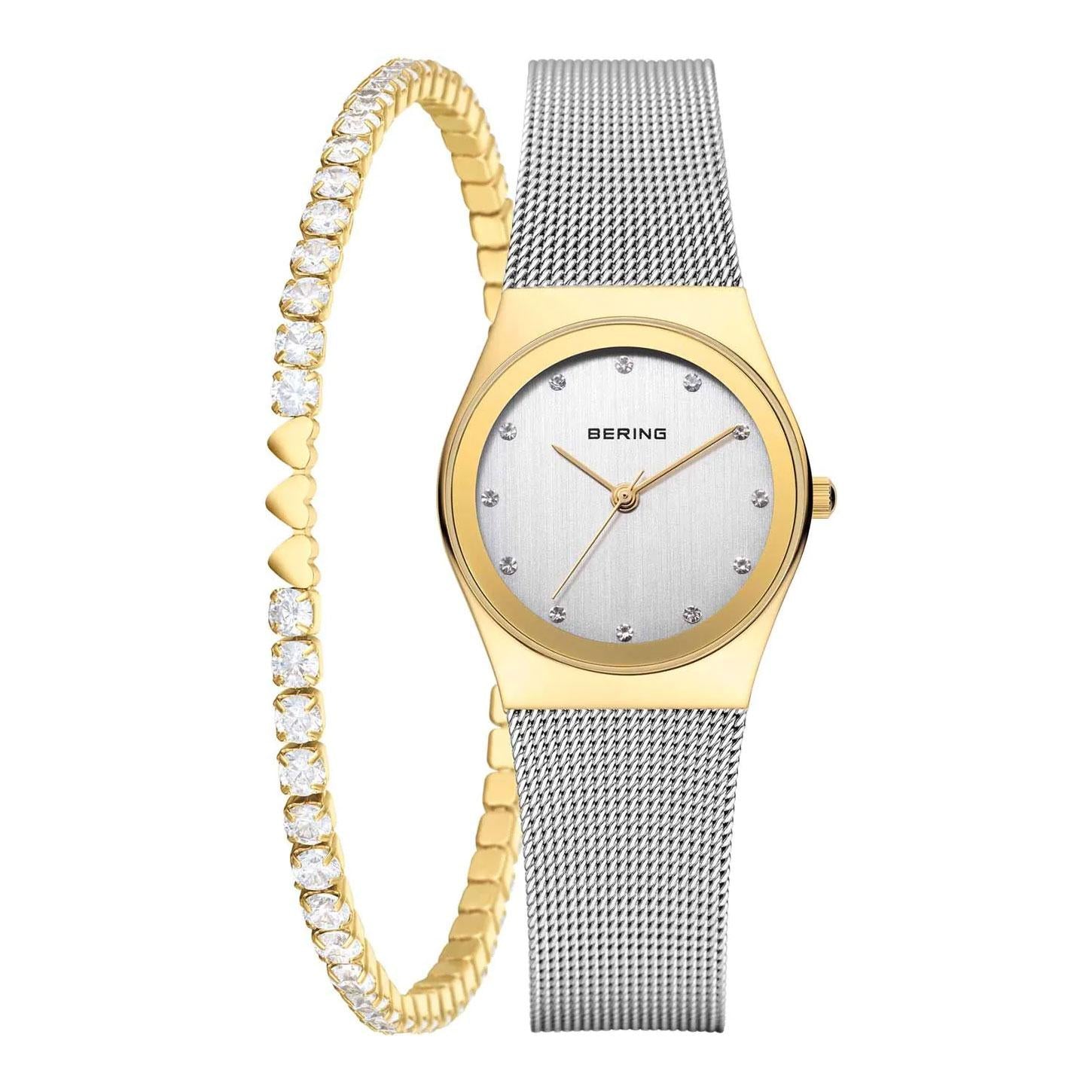 Дамски сет часовник и гривна Bering Classic 12927-001-GWP