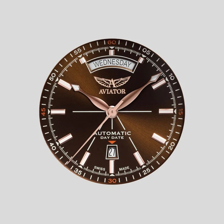 Часовник Aviator V.3.20.2.226.4 - Мъжки Швейцарски Автоматичен Модел С Кафяв Циферблат И Кожена Каишка