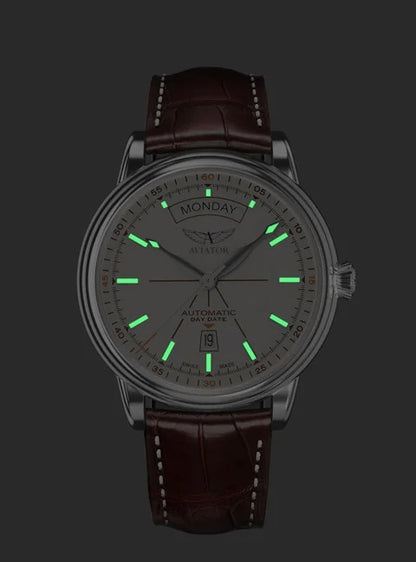 Aviator Douglas Day-date V.3.20.0.141.4 - Мъжки Автоматичен Часовник С Винтидж Дизайн И Сапфирено Стъкло