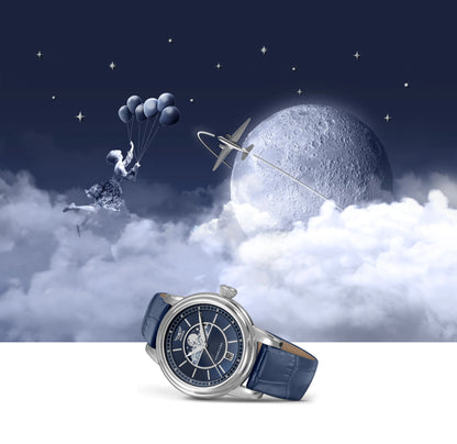 Часовник Aviator V.1.33.0.255.4 - Дамски Кварцов Модел С Фази На Луната И Синя Кожена Каишка