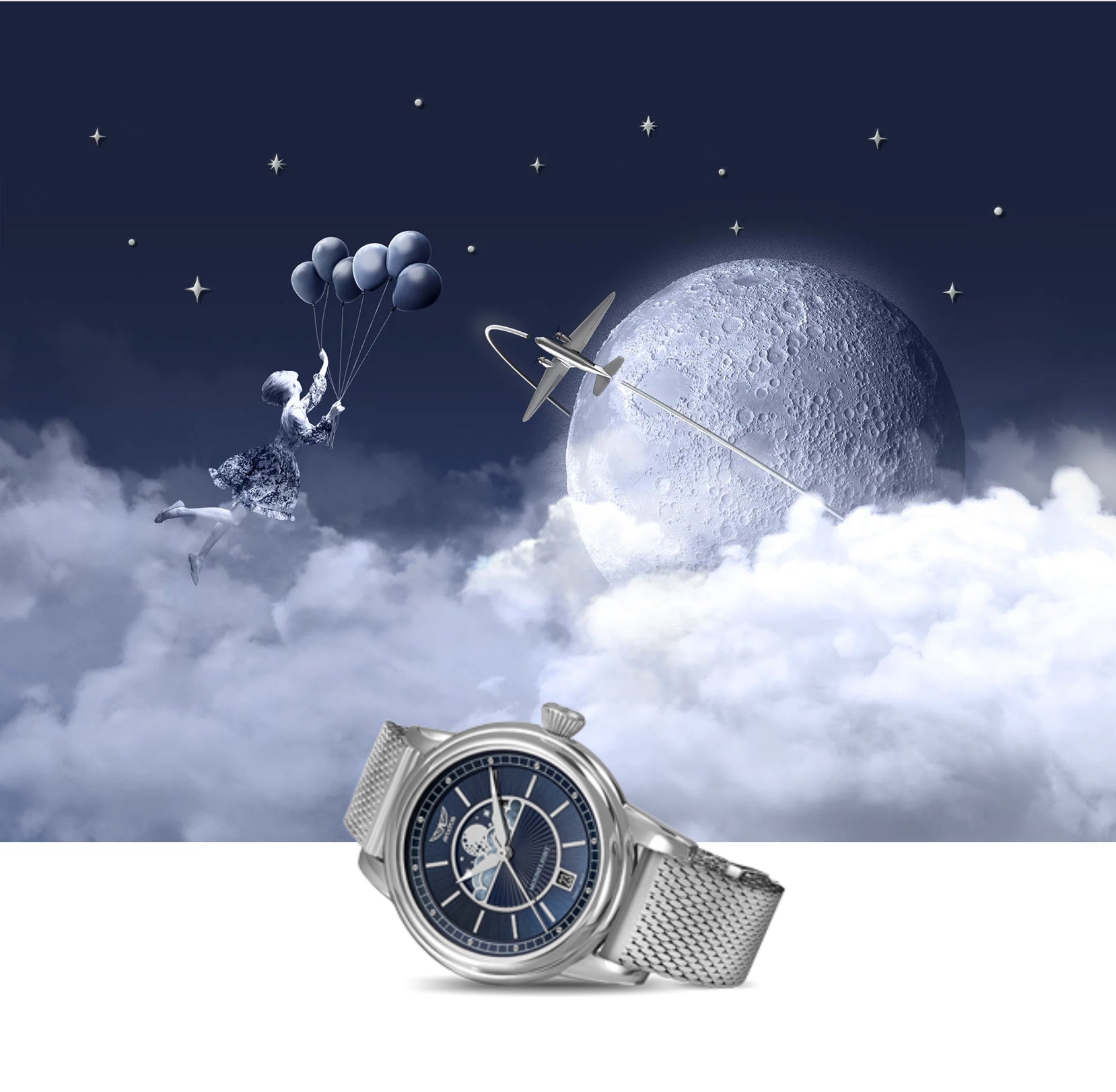 Aviator Douglas Moonflight V.1.33.0.255.4 - Дамски Кварцов Часовник С Лунна Фаза И Сапфирено Стъкло