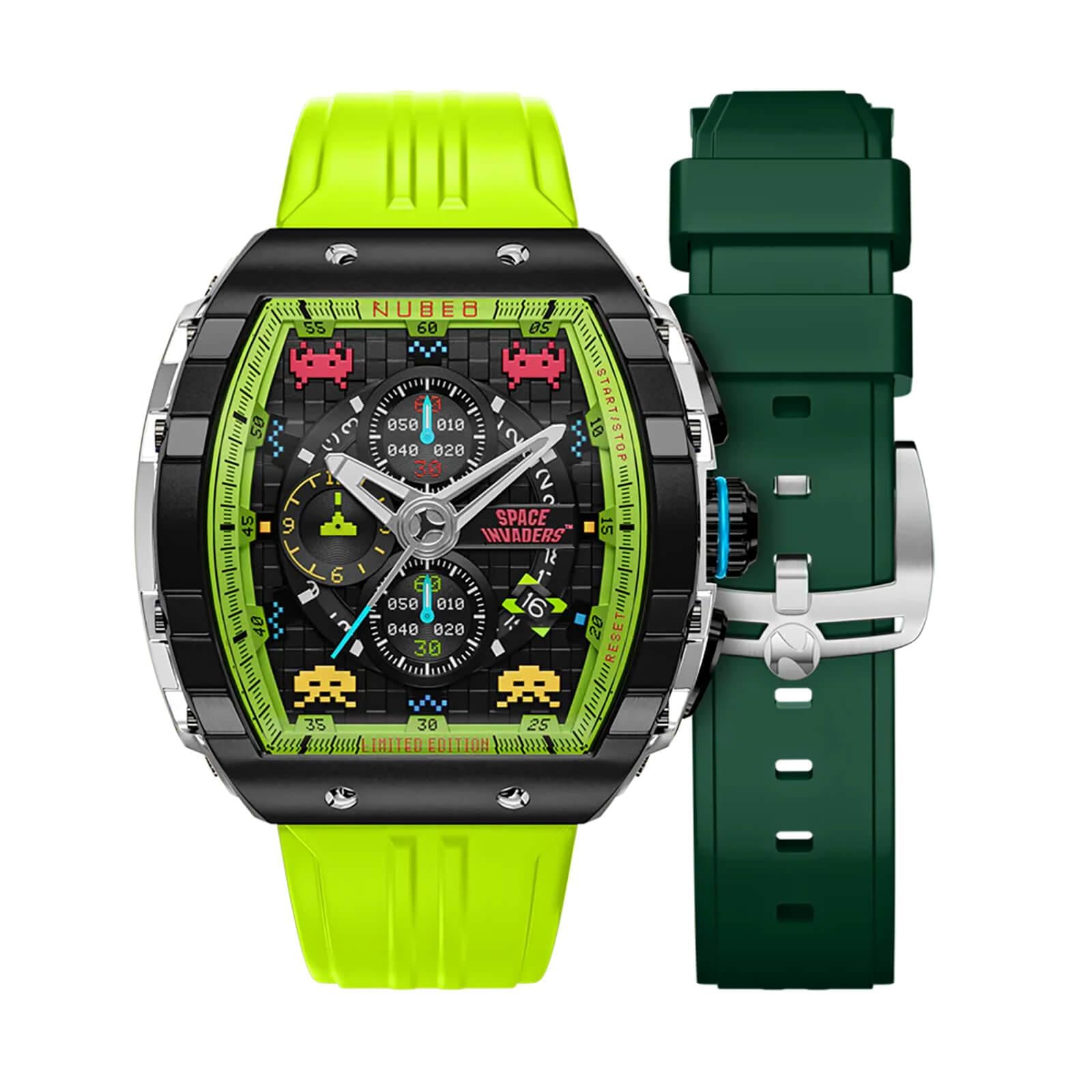 Мъжки часовник Nubeo Magellan Chronograph Space Invaders – Galactic Green Limited