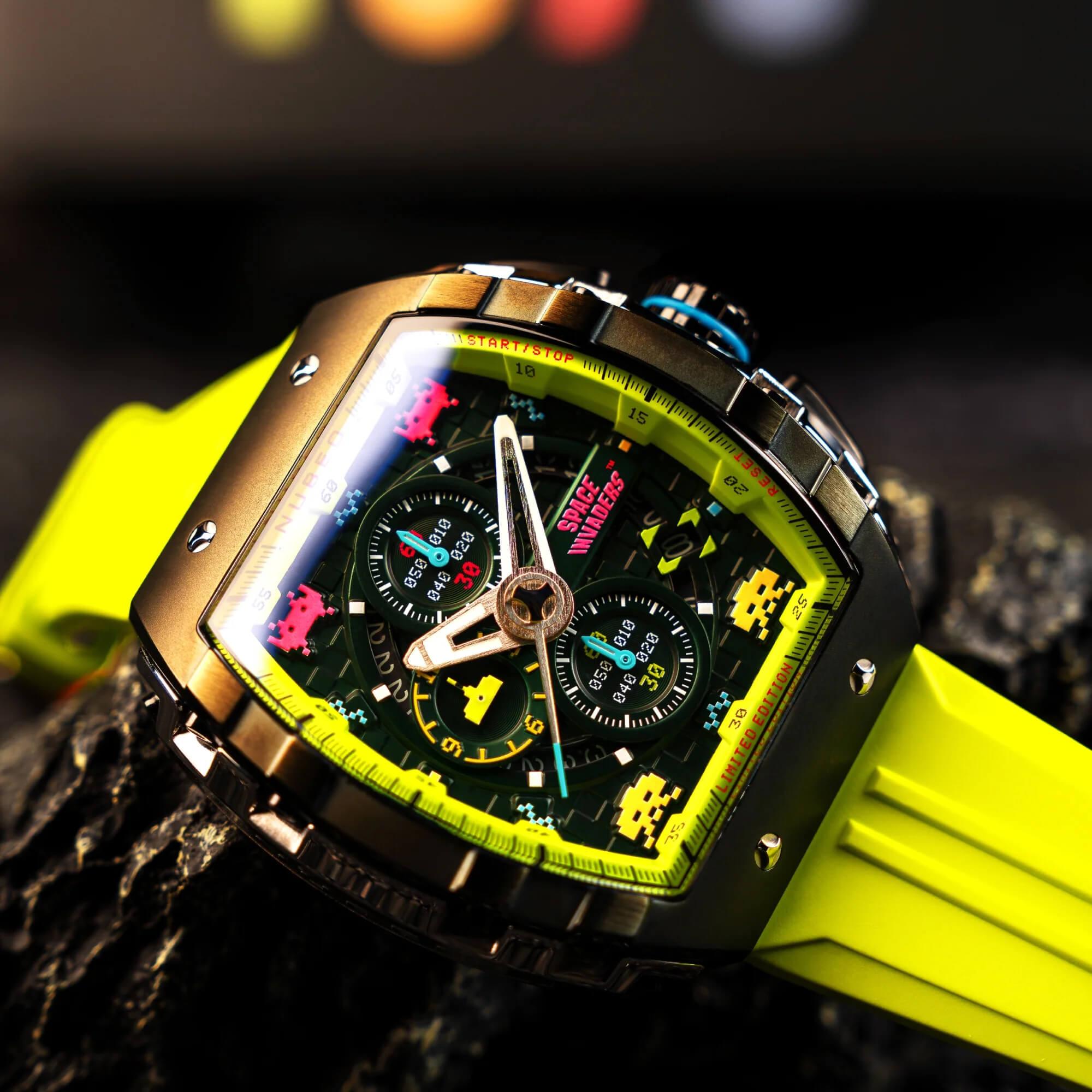 Мъжки часовник Nubeo Magellan Chronograph Space Invaders – Galactic Green Limited