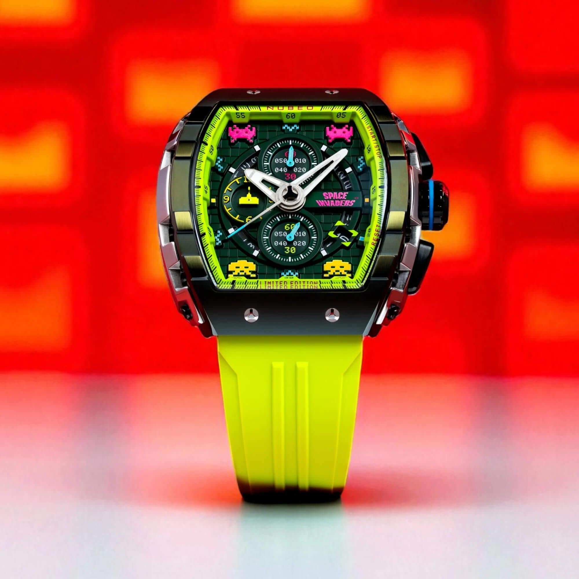 Мъжки часовник Nubeo Magellan Chronograph Space Invaders – Galactic Green Limited