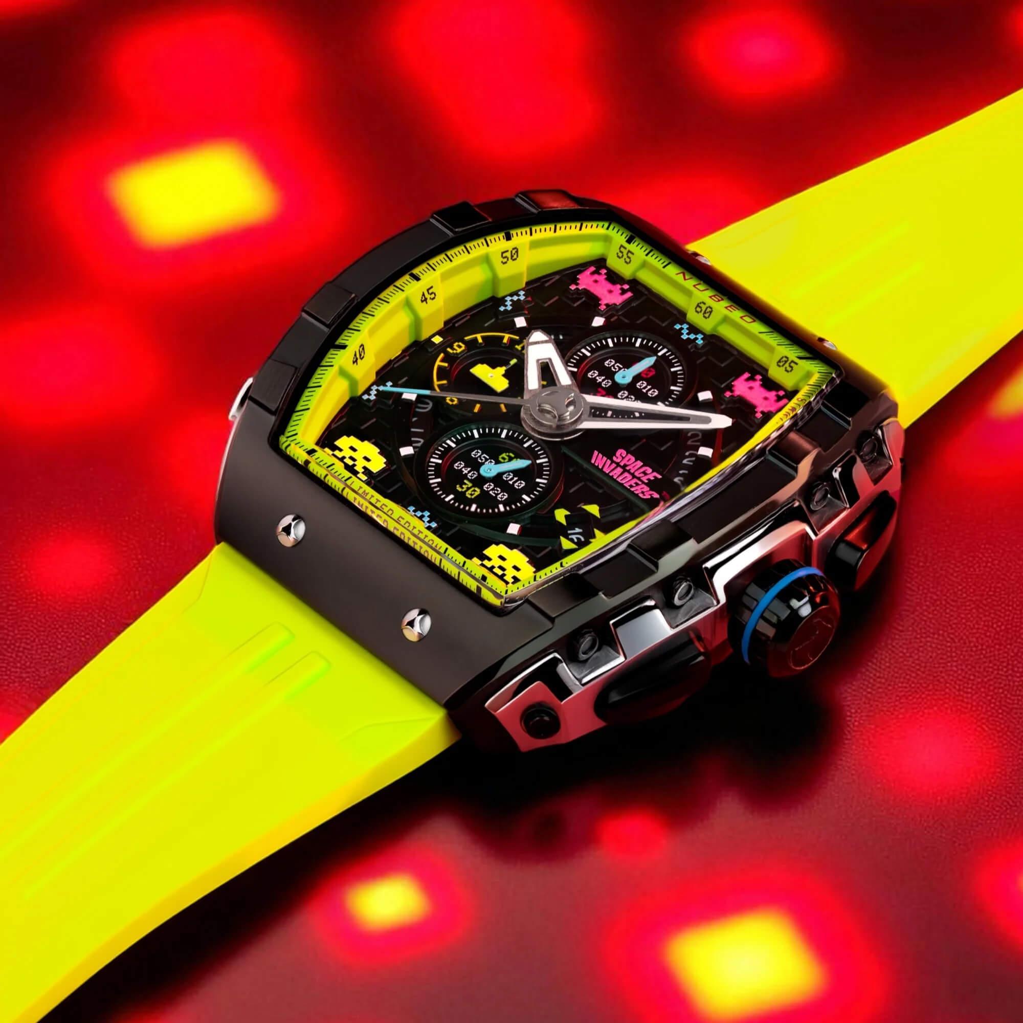 Мъжки часовник Nubeo Magellan Chronograph Space Invaders – Galactic Green Limited