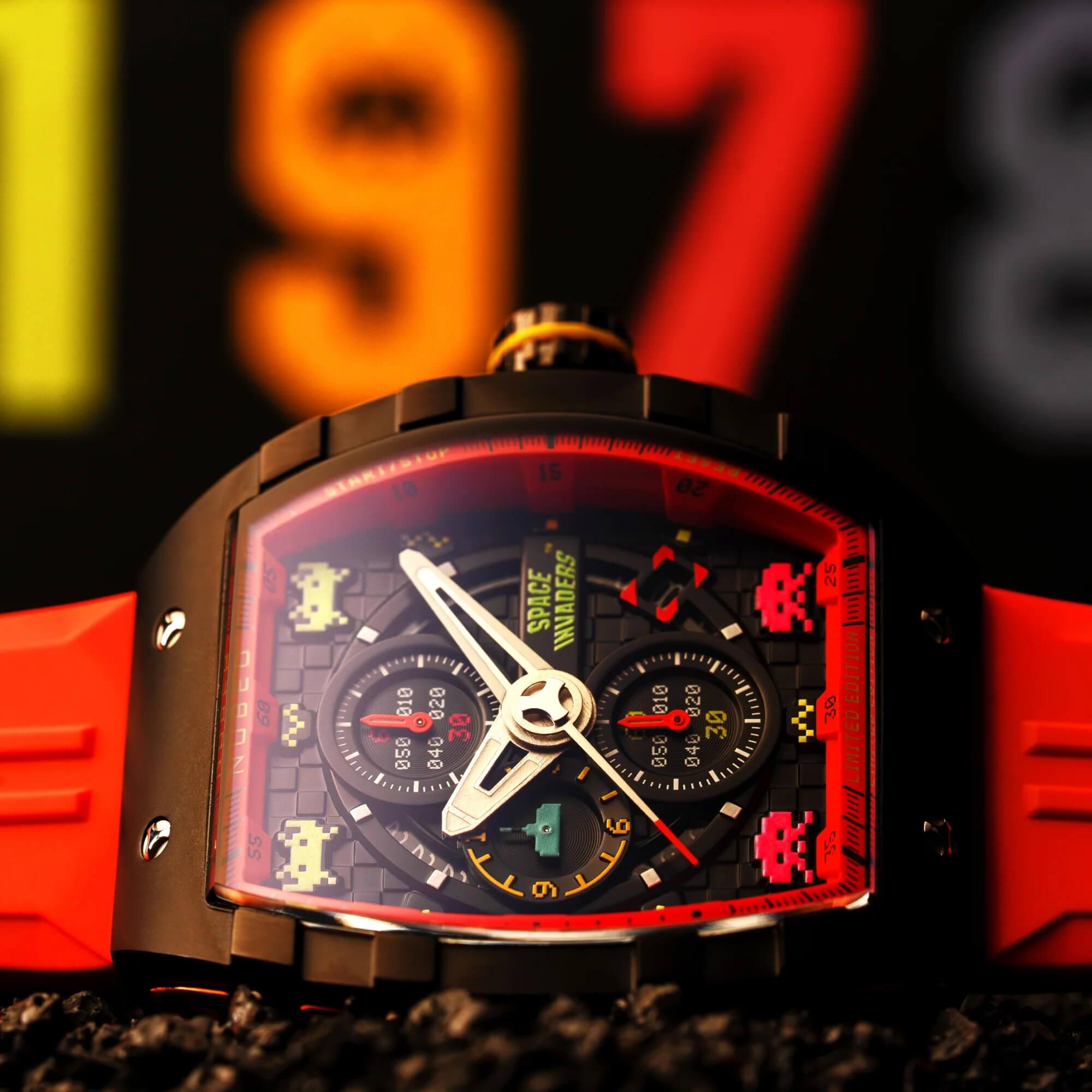 Мъжки часовник Nubeo Magellan Chronograph Space Invaders – Pixel Red Limited