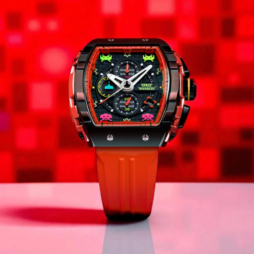 Мъжки часовник Nubeo Magellan Chronograph Space Invaders – Pixel Red Limited