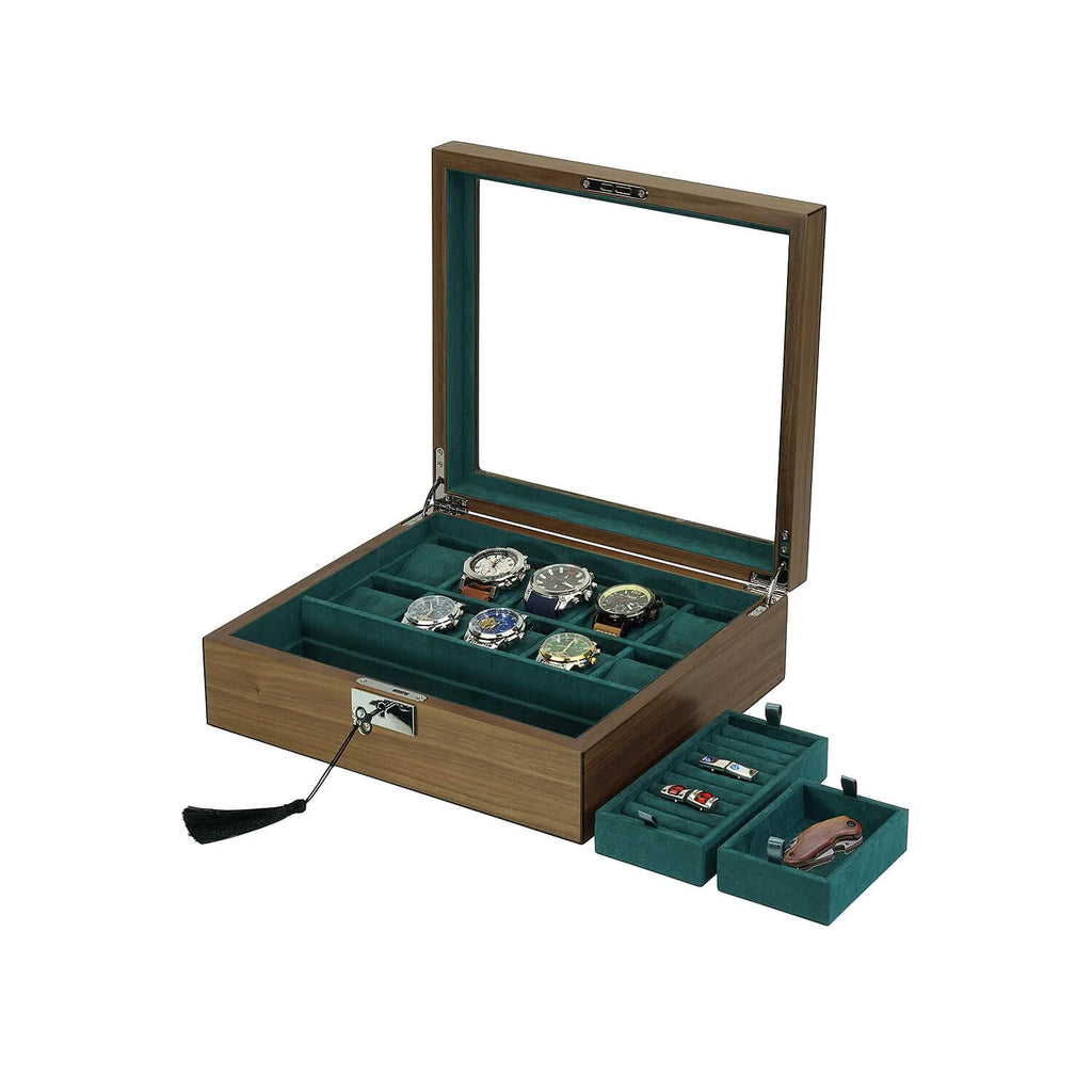 Луксозна кутия за 10 часовника, бижута и две отделения