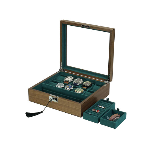 Луксозна кутия за 10 часовника, бижута и две отделения
