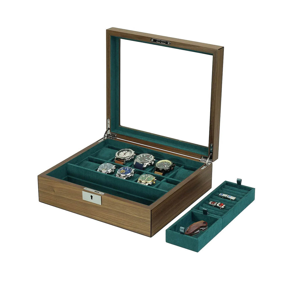 Луксозна кутия за 10 часовника, бижута и две отделения