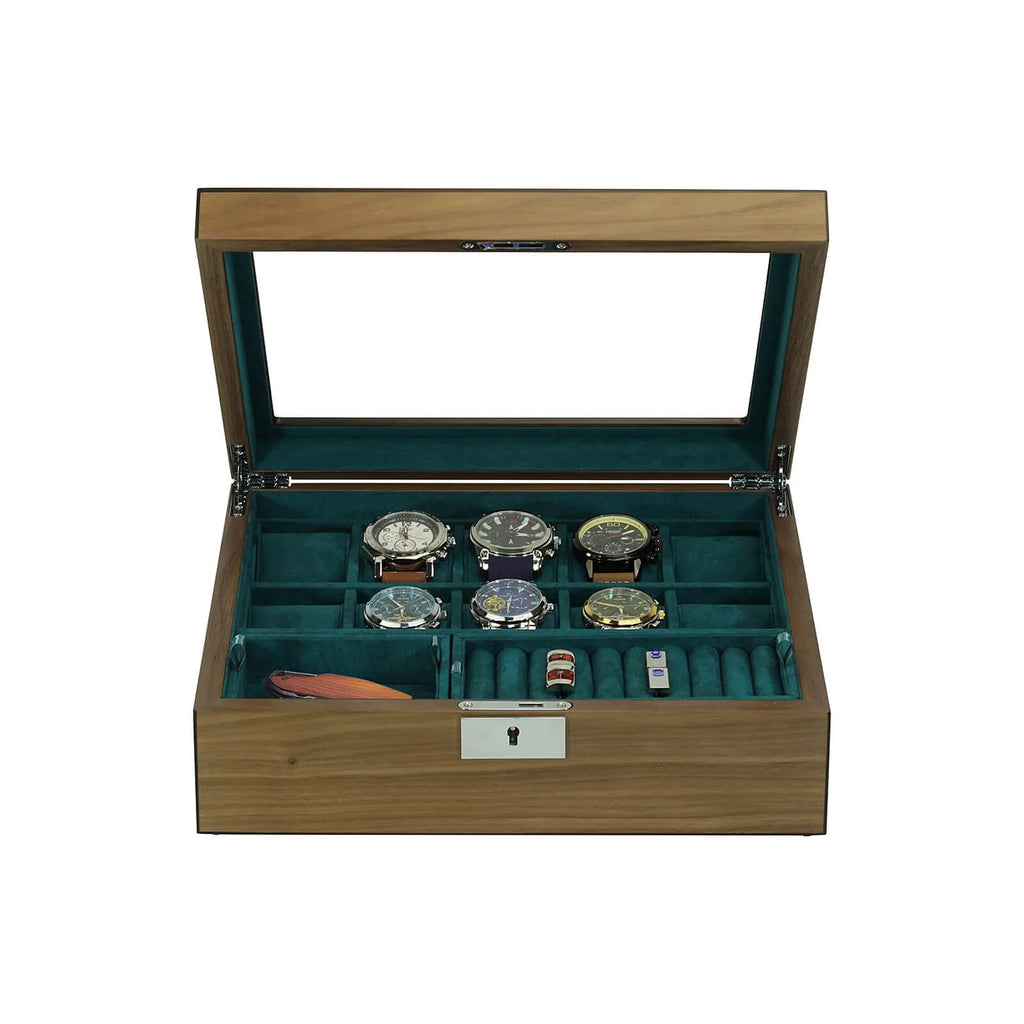 Луксозна кутия за 10 часовника, бижута и две отделения