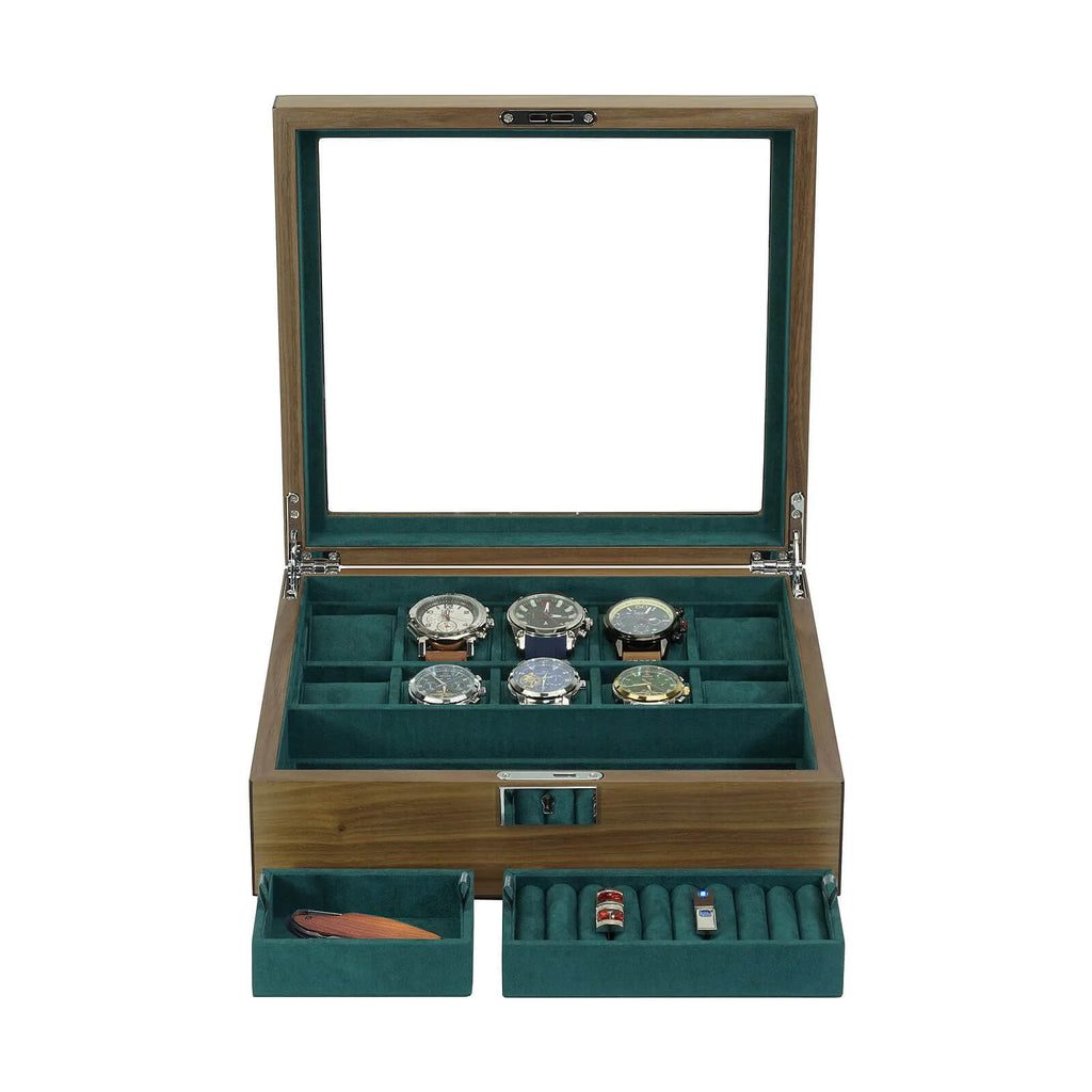 Луксозна кутия за 10 часовника, бижута и две отделения