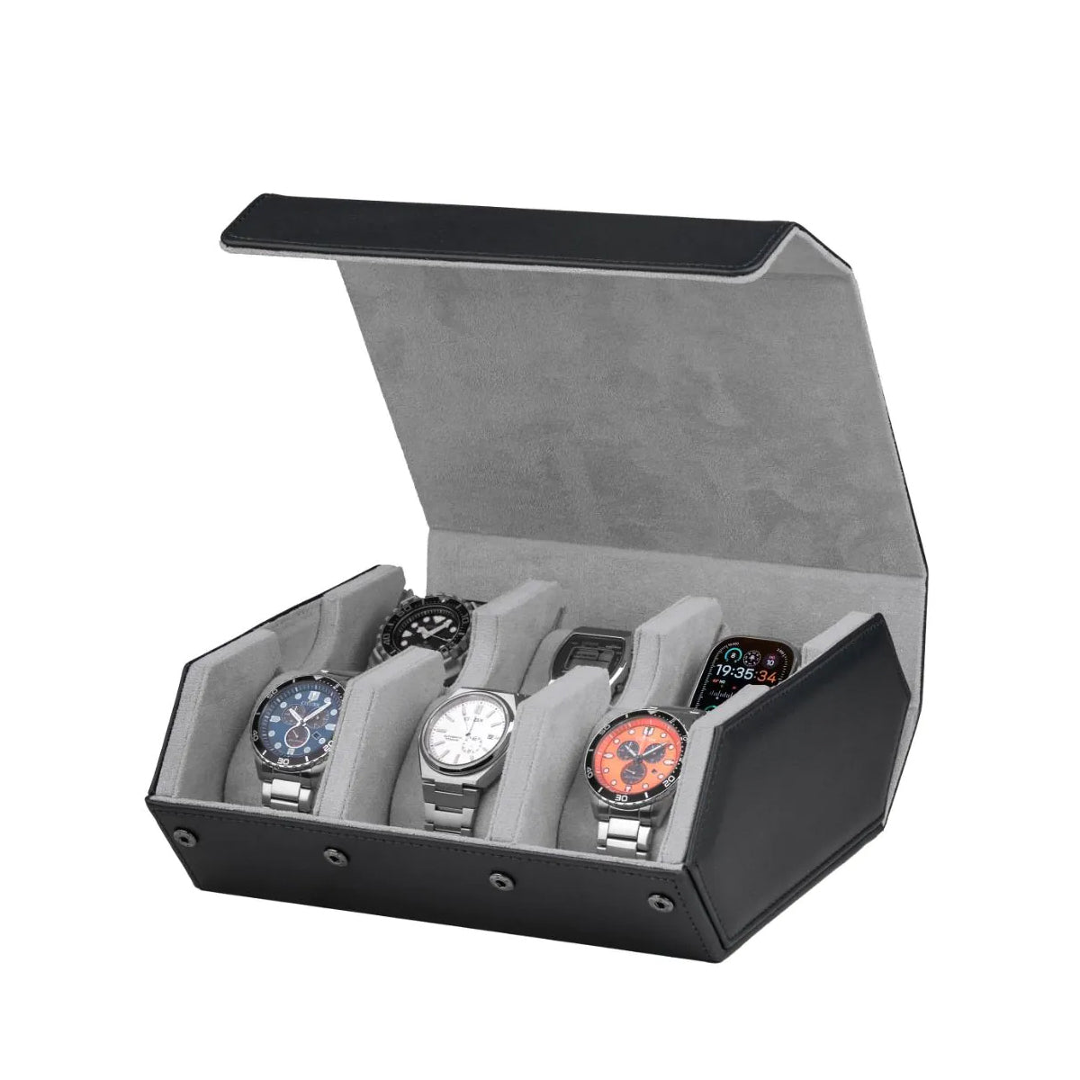 Транспортен кутия за 6 часовника Rothenschild от естествена кожа RS-3178-6-BL-GY