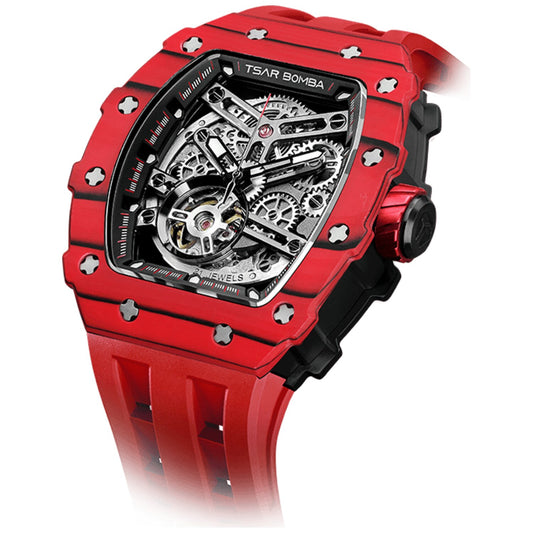 Мъжки часовник TSAR BOMBA T-Elemental Carbon Fiber Bull Red TB8208CF-07