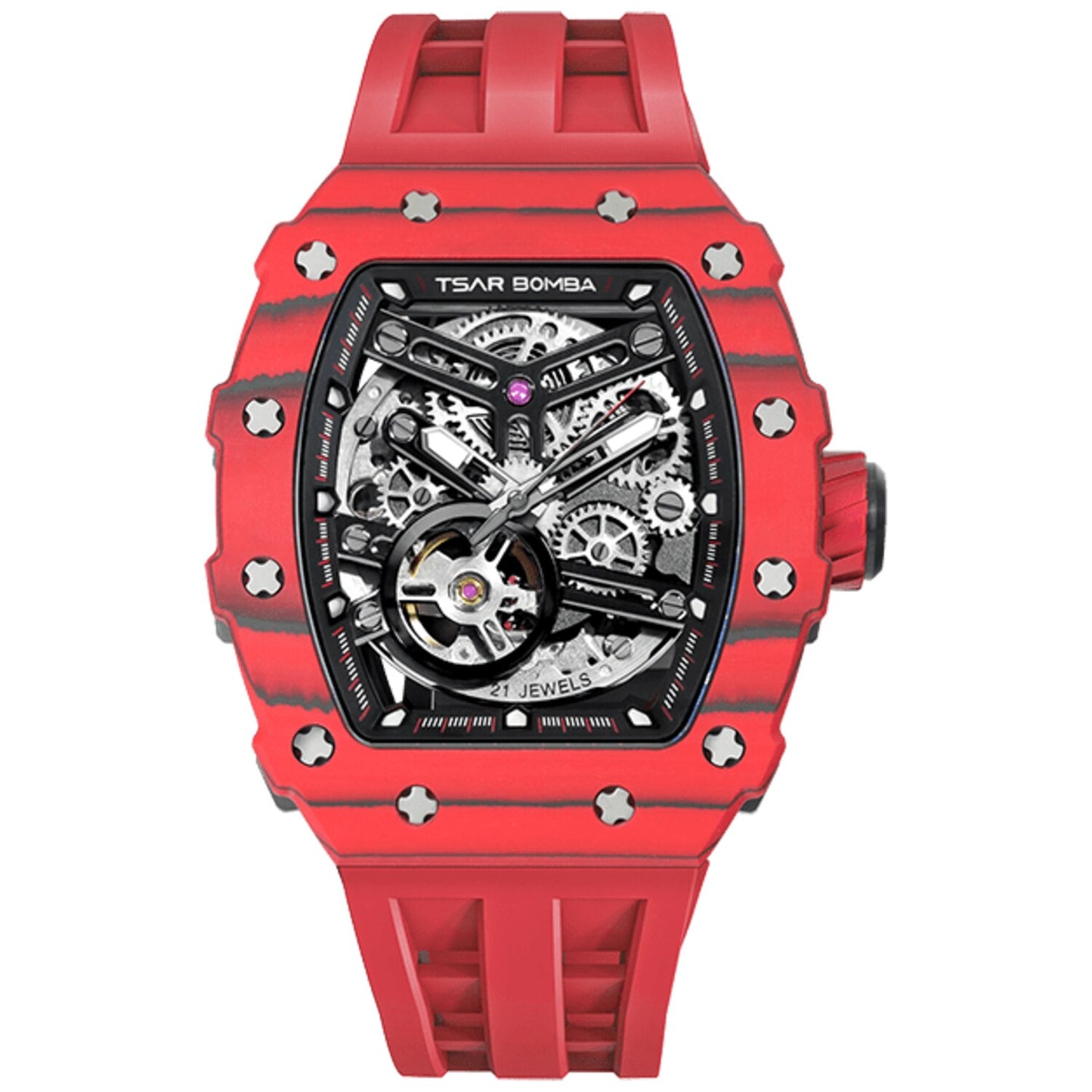 Мъжки часовник TSAR BOMBA T-Elemental Carbon Fiber Bull Red TB8208CF-07 3