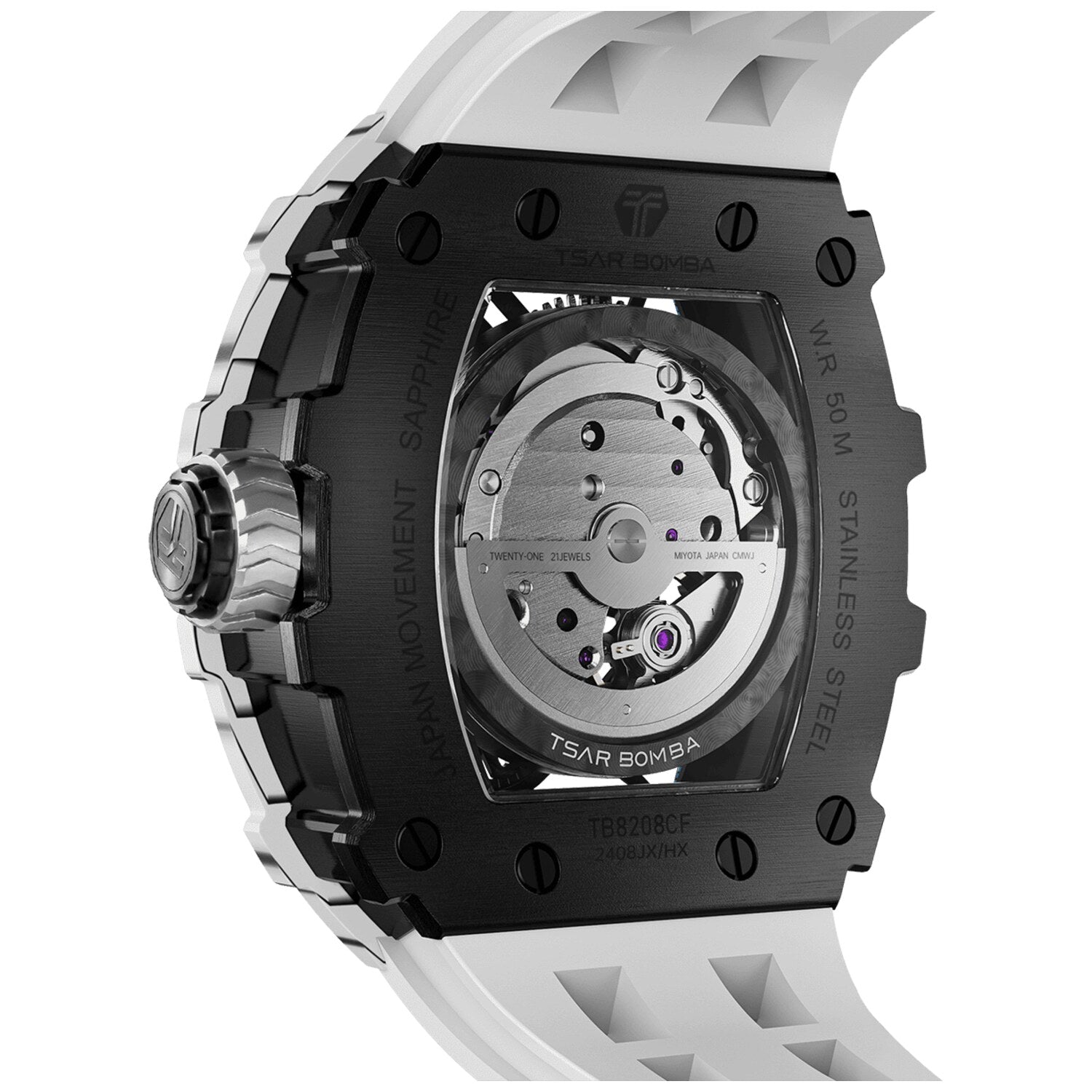 Мъжки часовник TSAR BOMBA T-Elemental Carbon Fiber Automatic Ceramic Elite White TB8208CF-35 2