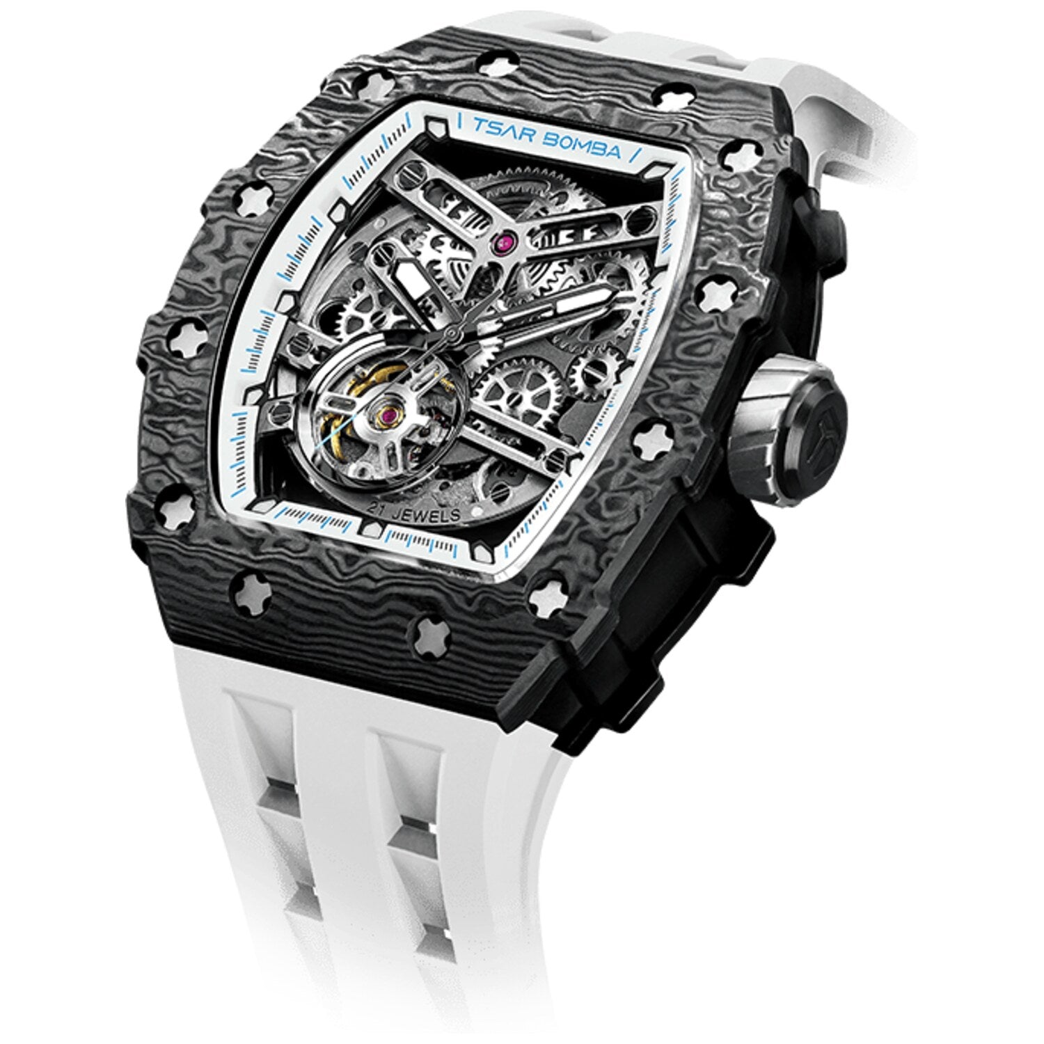 Мъжки часовник TSAR BOMBA T-Elemental Carbon Fiber Automatic Elegant White TB8208CF-40