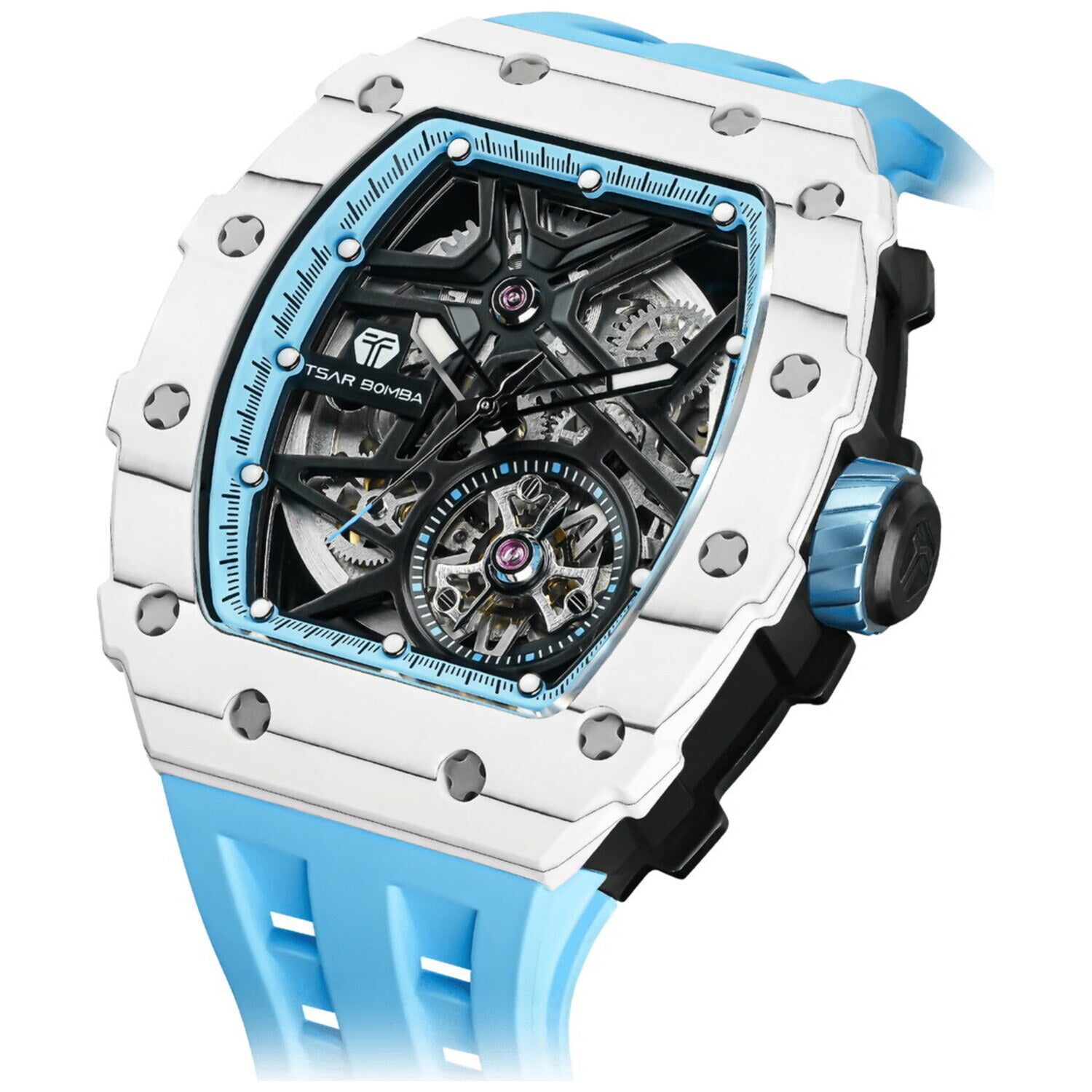 Мъжки часовник TSAR BOMBA Elemental Carbon Fiber White Blue TB8209CF-06