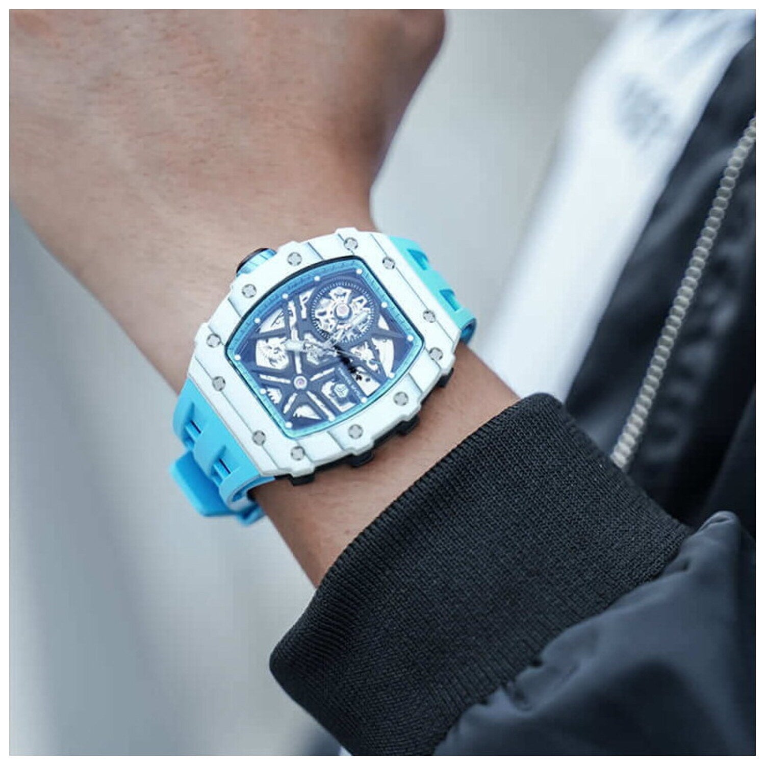 Мъжки часовник TSAR BOMBA Elemental Carbon Fiber White Blue TB8209CF-06 4