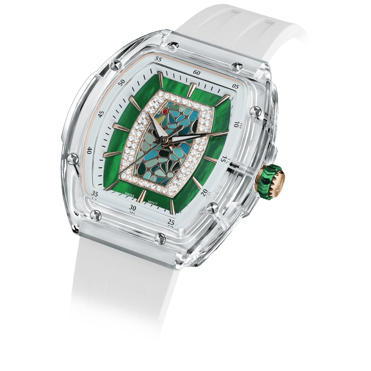 Дамски часовник TSAR BOMBA Crystal Chic Swiss White Green TB8219L-04