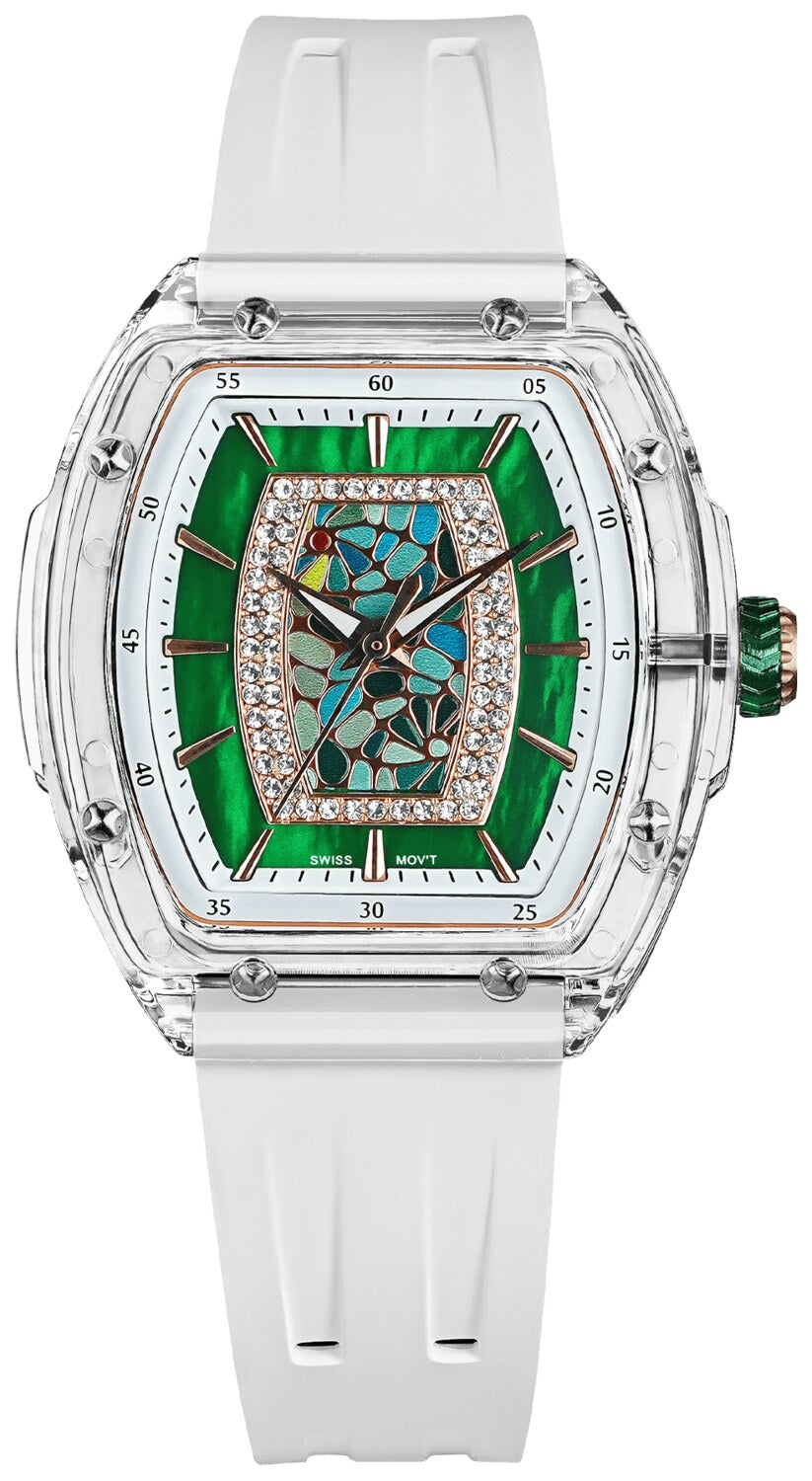 Дамски часовник TSAR BOMBA Crystal Chic Swiss White Green TB8219L-04 2