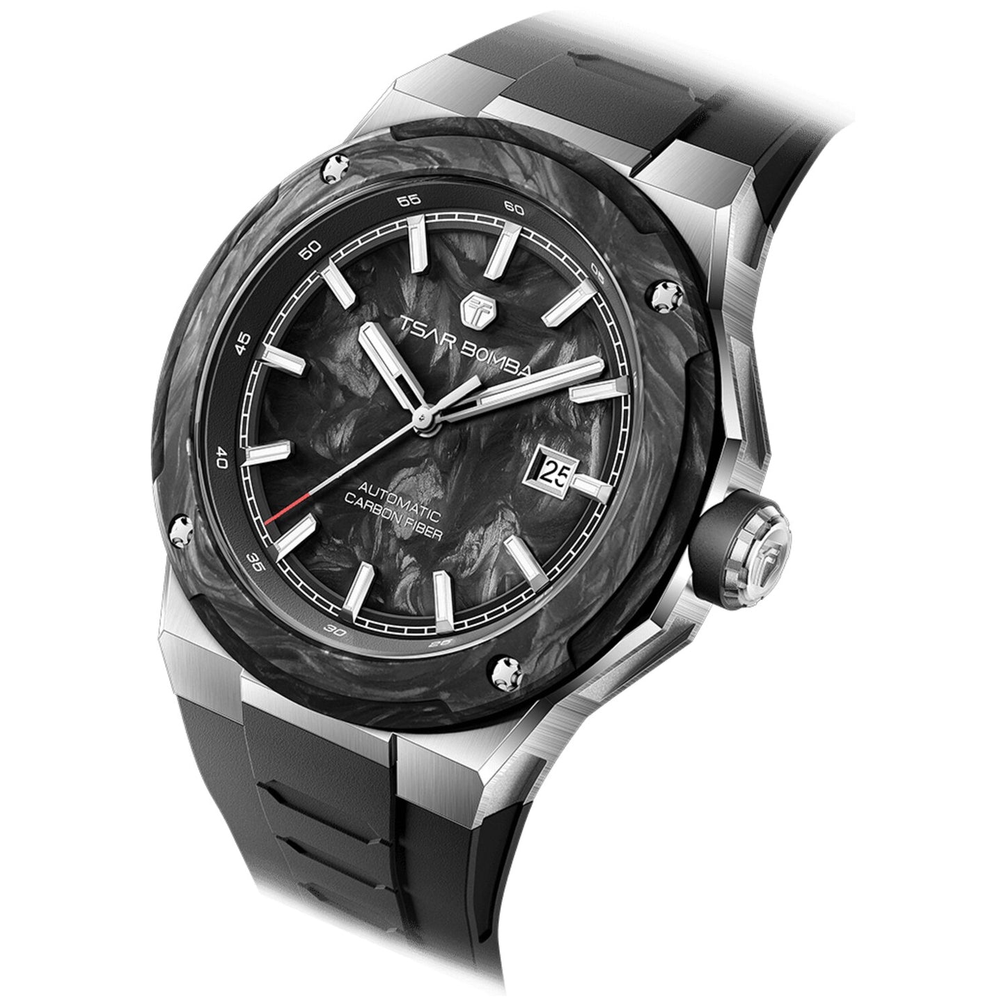 Мъжки часовник TSAR BOMBA Electron-Carbon-X II Carbon Fiber Automatic Silver Black TB8230-01 - 1