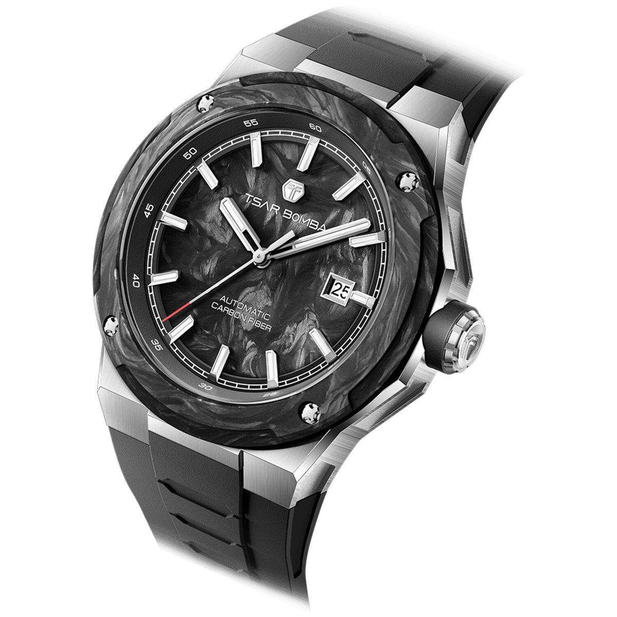 Мъжки часовник TSAR BOMBA Electron-Carbon-X II Carbon Fiber Automatic Silver Black TB8230-01 - 1