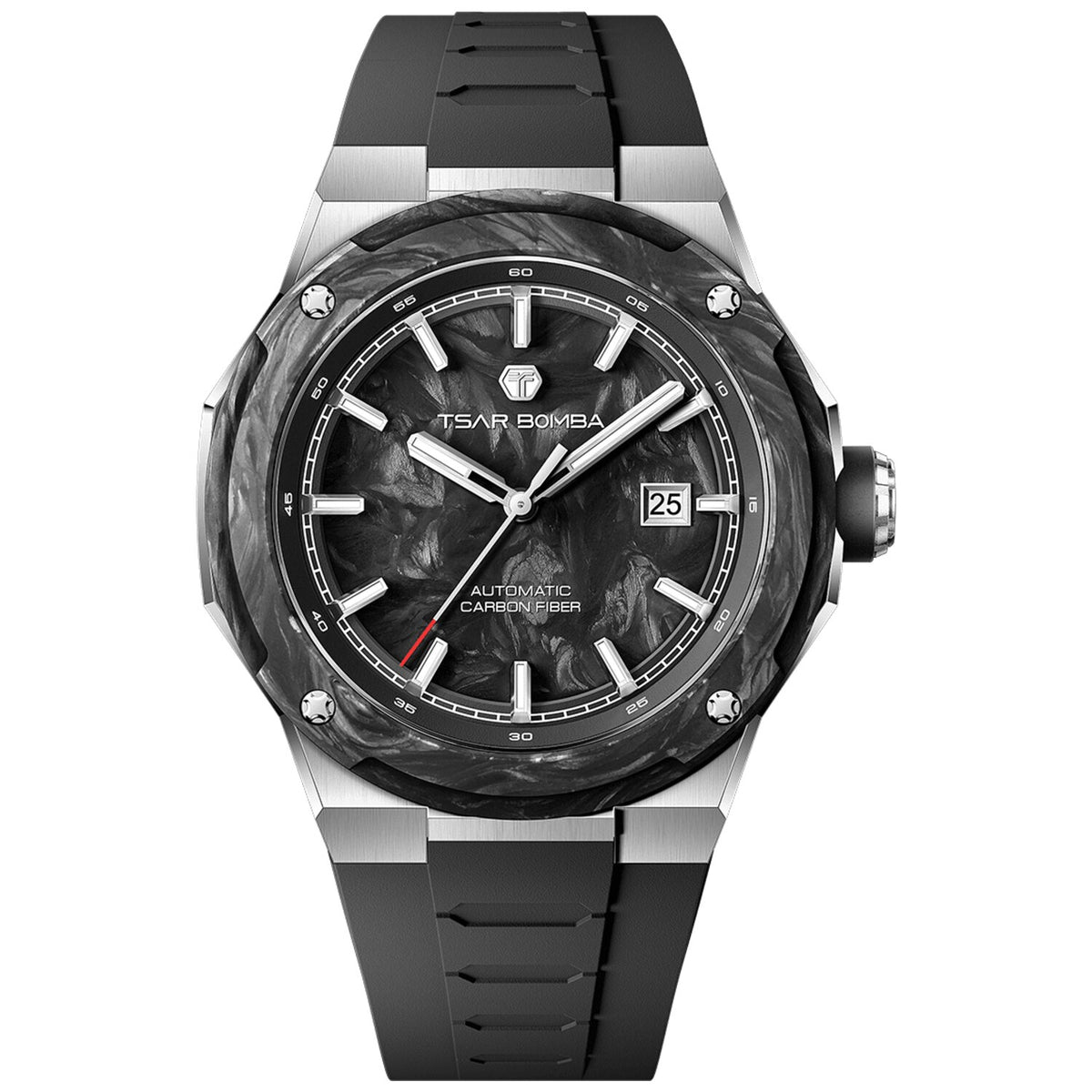 Мъжки часовник TSAR BOMBA Electron-Carbon-X II Carbon Fiber Automatic Silver Black TB8230-01 - 3