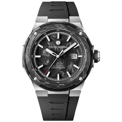 Мъжки часовник TSAR BOMBA Electron-Carbon-X II Carbon Fiber Automatic Silver Black TB8230-01 - 3