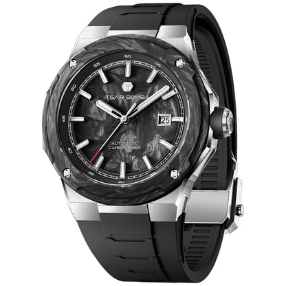Мъжки часовник TSAR BOMBA Electron-Carbon-X II Carbon Fiber Automatic Silver Black TB8230-01 - 4