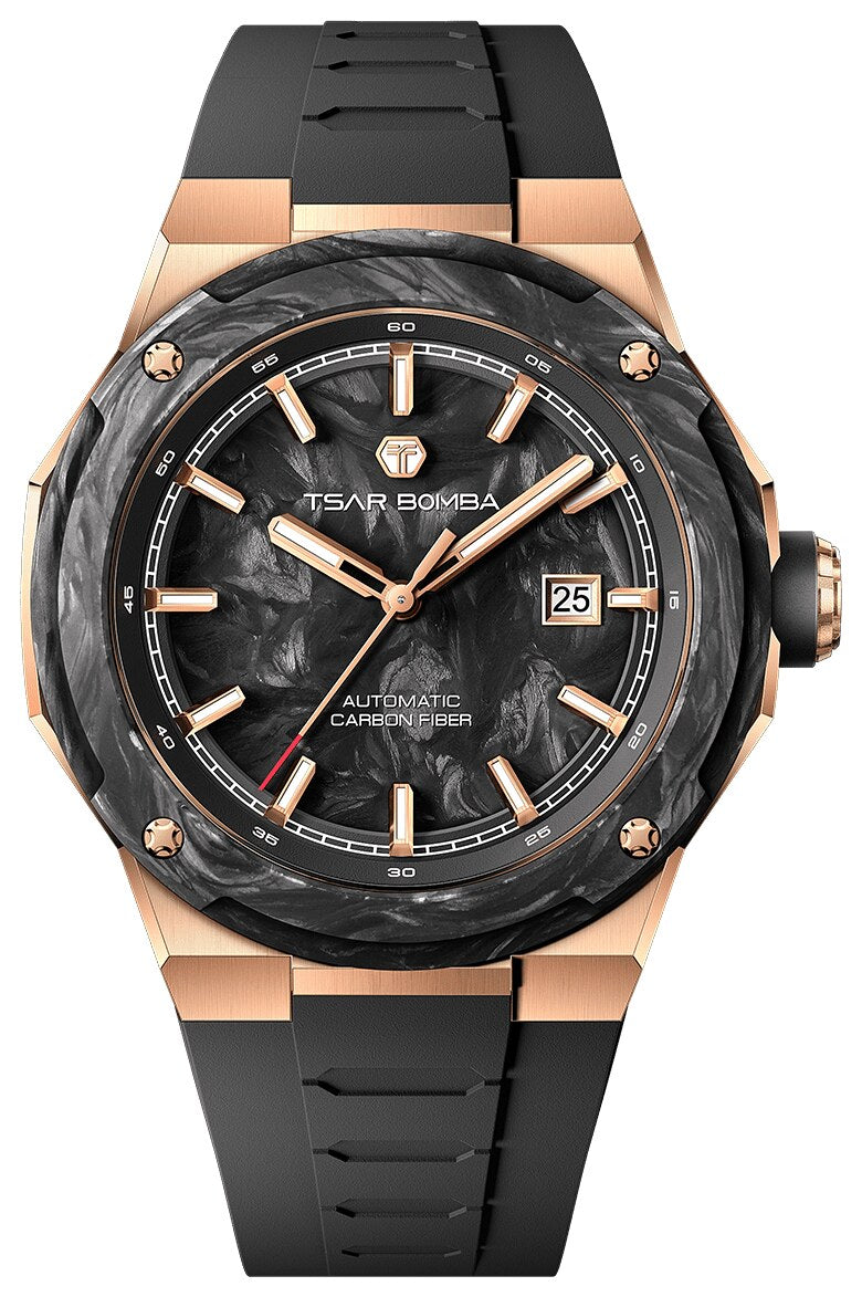 Мъжки часовник TSAR BOMBA Electron-Carbon-X II Carbon Fiber Rose Gold Black TB8230-03 3