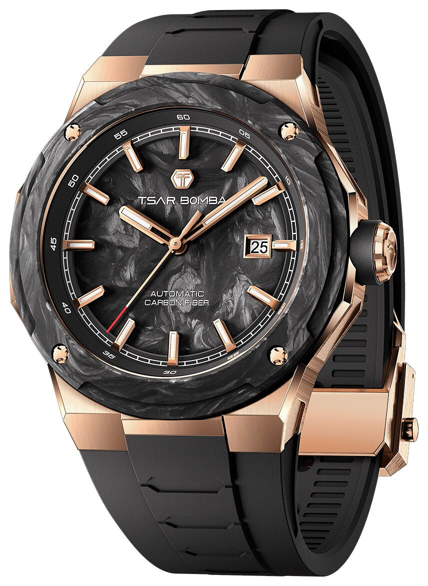 Мъжки часовник TSAR BOMBA Electron-Carbon-X II Carbon Fiber Rose Gold Black TB8230-03 4