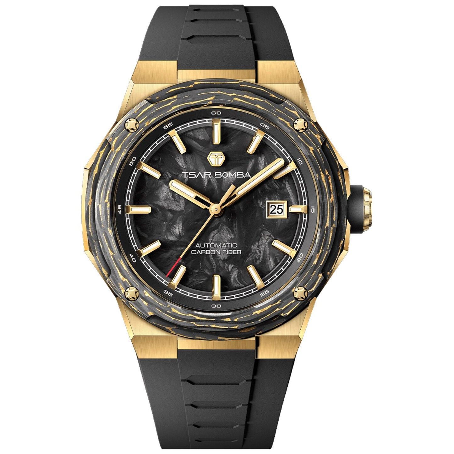 Мъжки часовник TSAR BOMBA Electron-Carbon-X II Carbon Fiber Gold Black TB8230-04 3