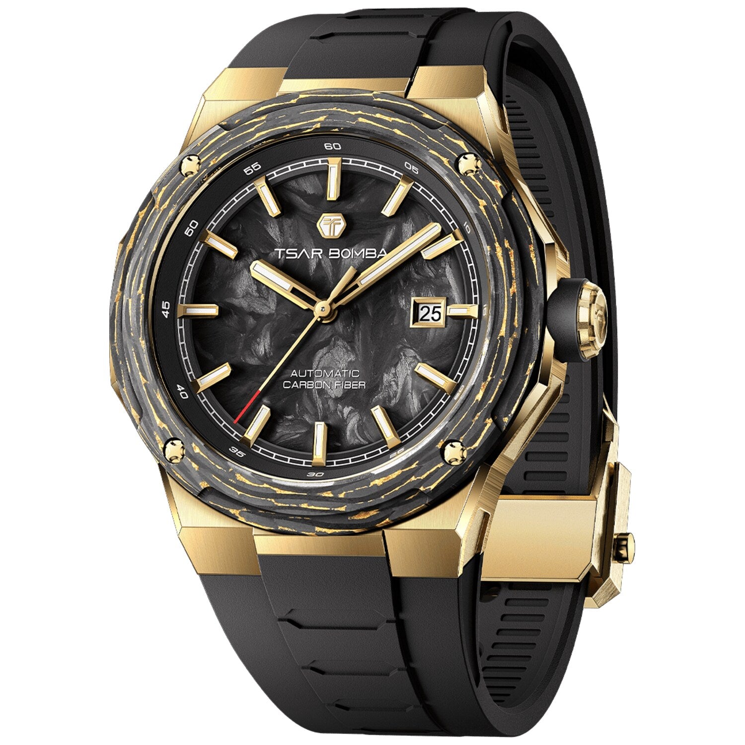 Мъжки часовник TSAR BOMBA Electron-Carbon-X II Carbon Fiber Gold Black TB8230-04 4