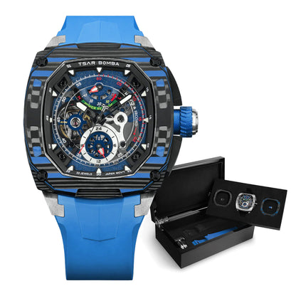 Мъжки часовник TSAR BOMBA Dark Matter 2 Carbon Fiber Blue Set TB8602-01