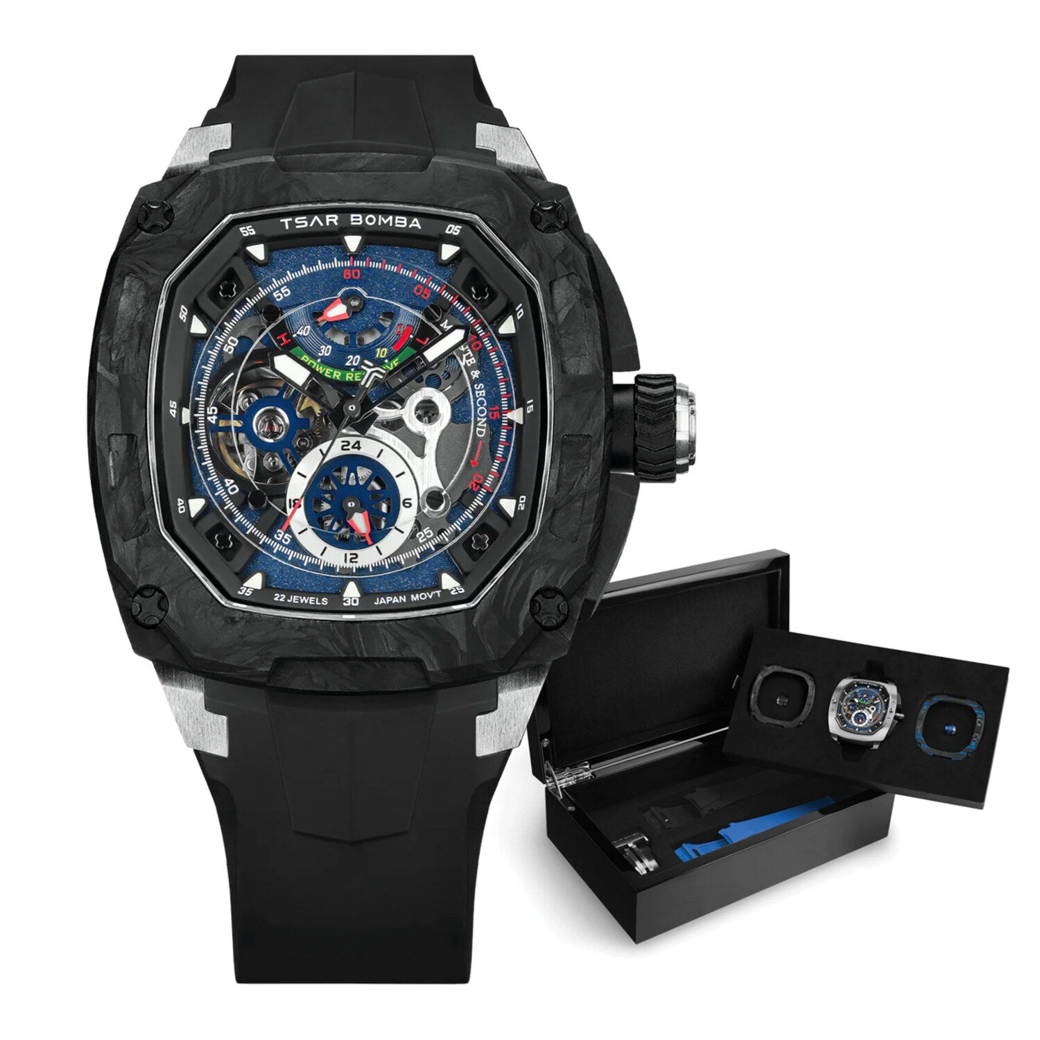 Мъжки часовник TSAR BOMBA Dark Matter 2 Carbon Fiber Blue Set TB8602-01 2