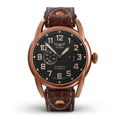 Часовник Aviator V.3.18.8.162.4 - Лимитиран Мъжки Автоматичен Модел С Черен Циферблат И Кафява Кожена Каишка