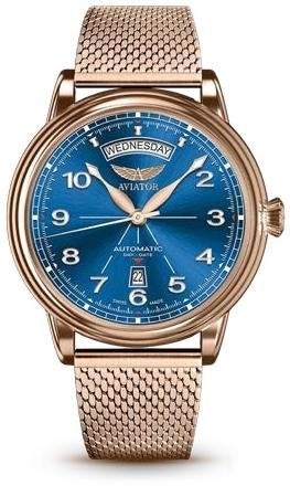 Часовник Aviator V.3.44.2.402.5 Автоматичен Day Date Син Циферблат