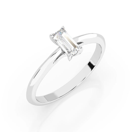Пръстен Cara K101-10190W 18К Бяло Злато С GIA Baguette Диамант