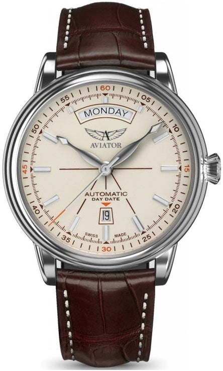 Aviator Douglas Day-date V.3.20.0.141.4 - Мъжки Автоматичен Часовник С Винтидж Дизайн И Сапфирено Стъкло