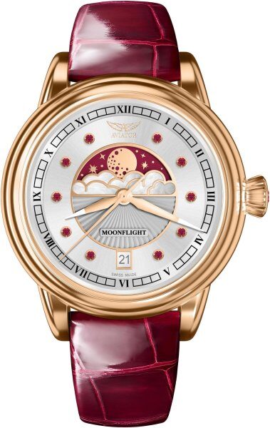 Дамски часовник Aviator Douglas Moonfligh Gemstone Edition Ruby Limited Edition V.1.33.2.420.4